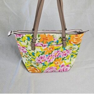 Anne Klein Floral Tote Bag with Tan Handles